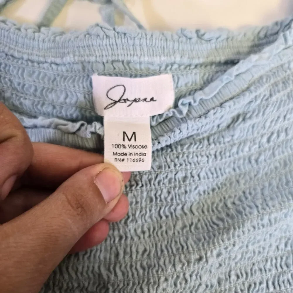 Japna Light Blue Lace Accents Balloon Sleeve Peplum Blouse size Medium - Picture 5 of 7